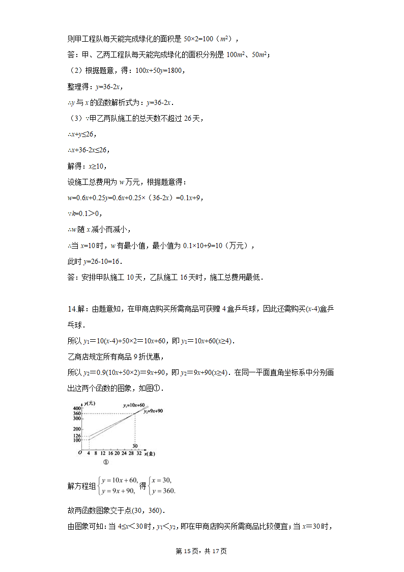 人教版数学八年级下期第十九章一次函数——解答题分类训练（word版、含答案）.doc第15页