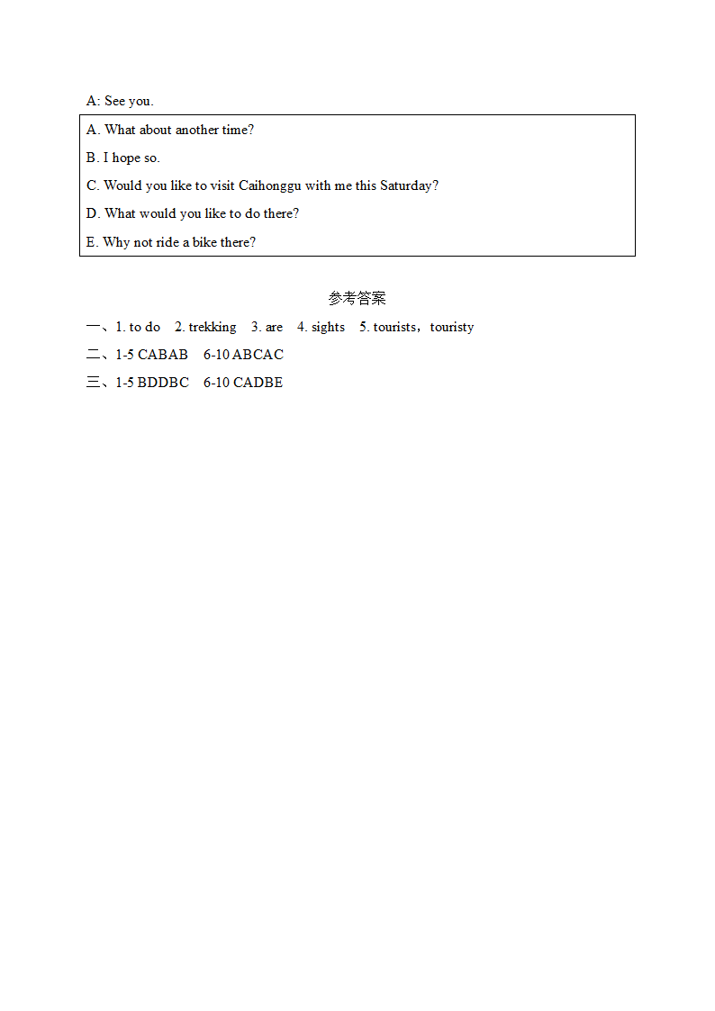 Unit 3 Where would you like to visit？Section A 1a-2d 同步练习（词汇完型阅读练习）（含答案）.doc第4页