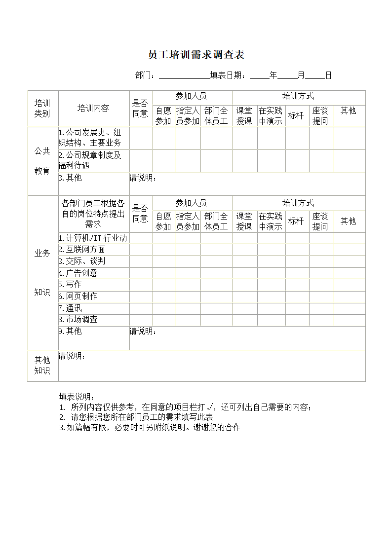 员工培训需求调查表.doc