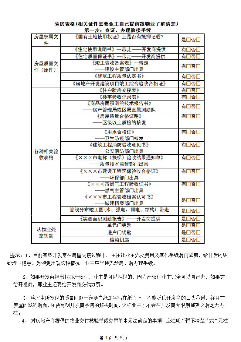 《收房注意事项》及《验房流程明细》.doc第4页