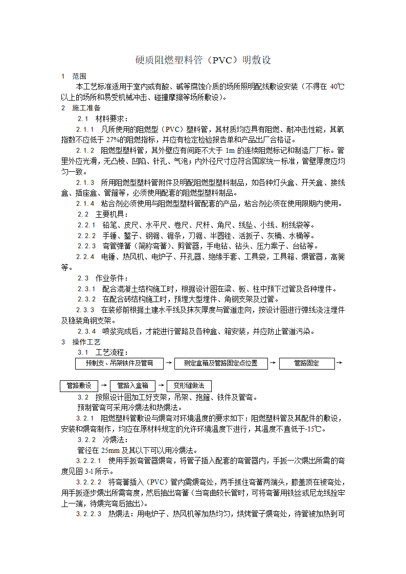 硬质阻燃塑料管PVC明敷设工艺.doc