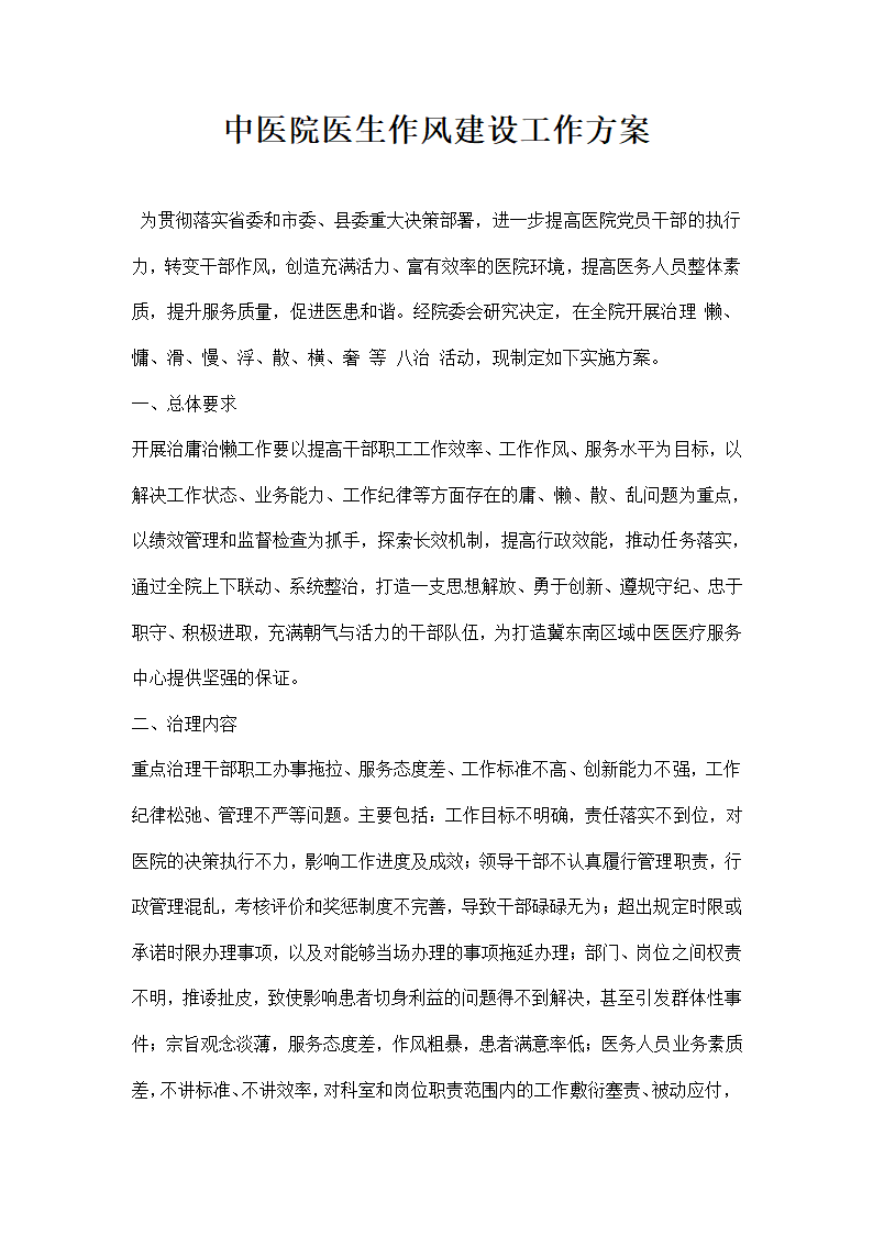 中医院医生作风建设工作方案.docx