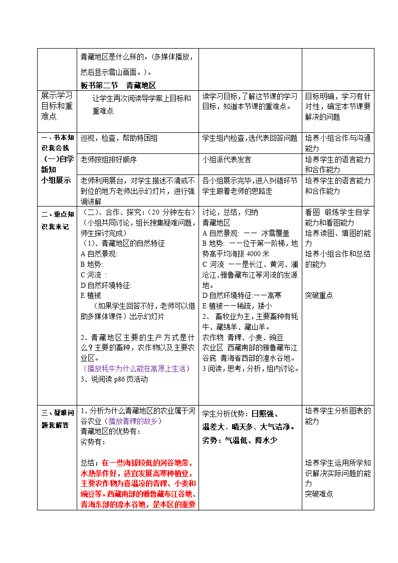 商务星球版地理八年级下册 9.1 区域特征教案（表格式）.doc第3页