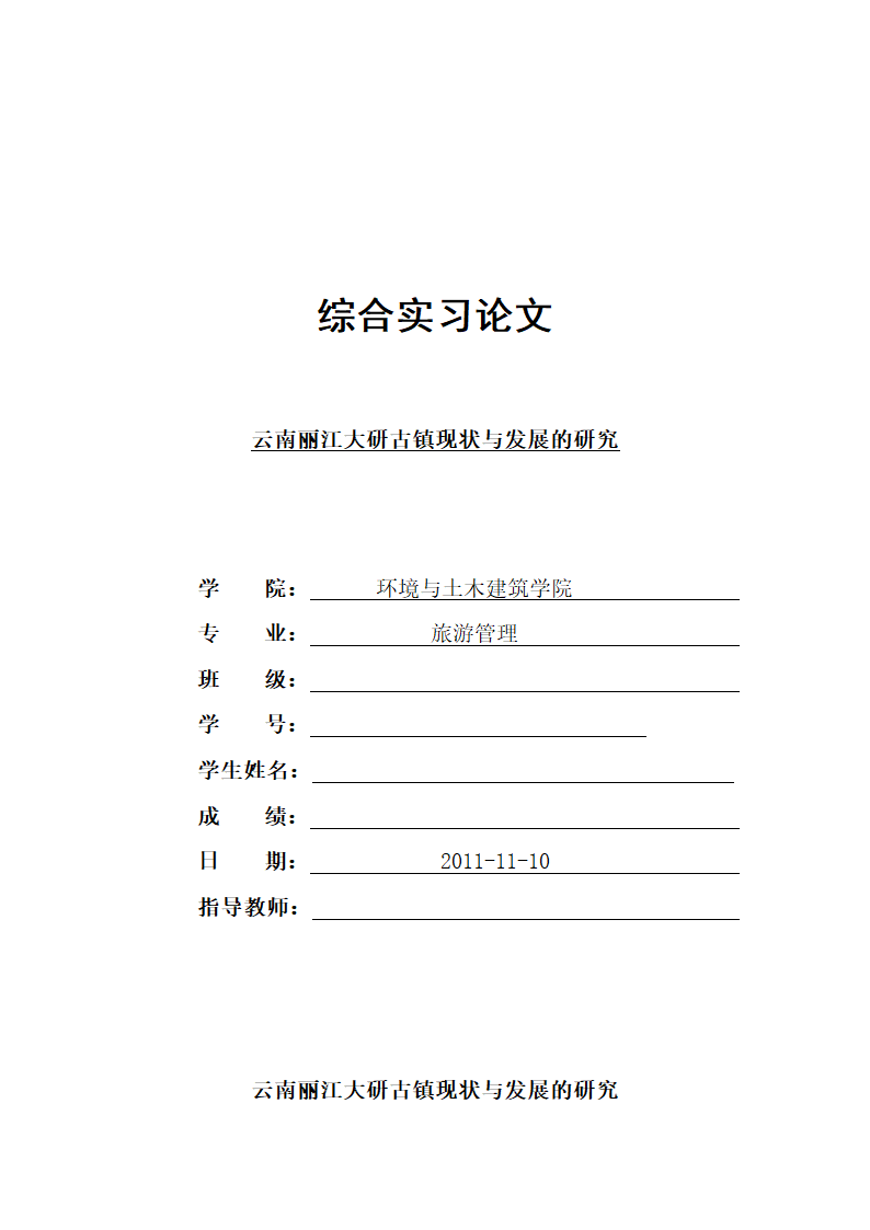 旅游管理论文 云南丽江大研古镇现状与发展的研究.doc