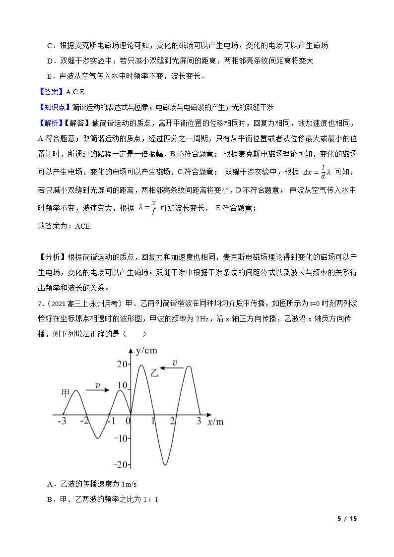 2022届高考物理二轮复习卷：机械振动.doc第5页