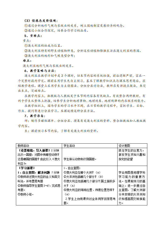 人教版七年级地理下册教案 8.4澳大利亚（表格式）.doc第2页