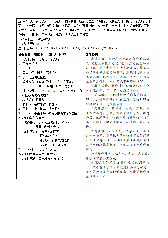 人教版七年级地理下册教案 8.4澳大利亚（表格式）.doc第4页