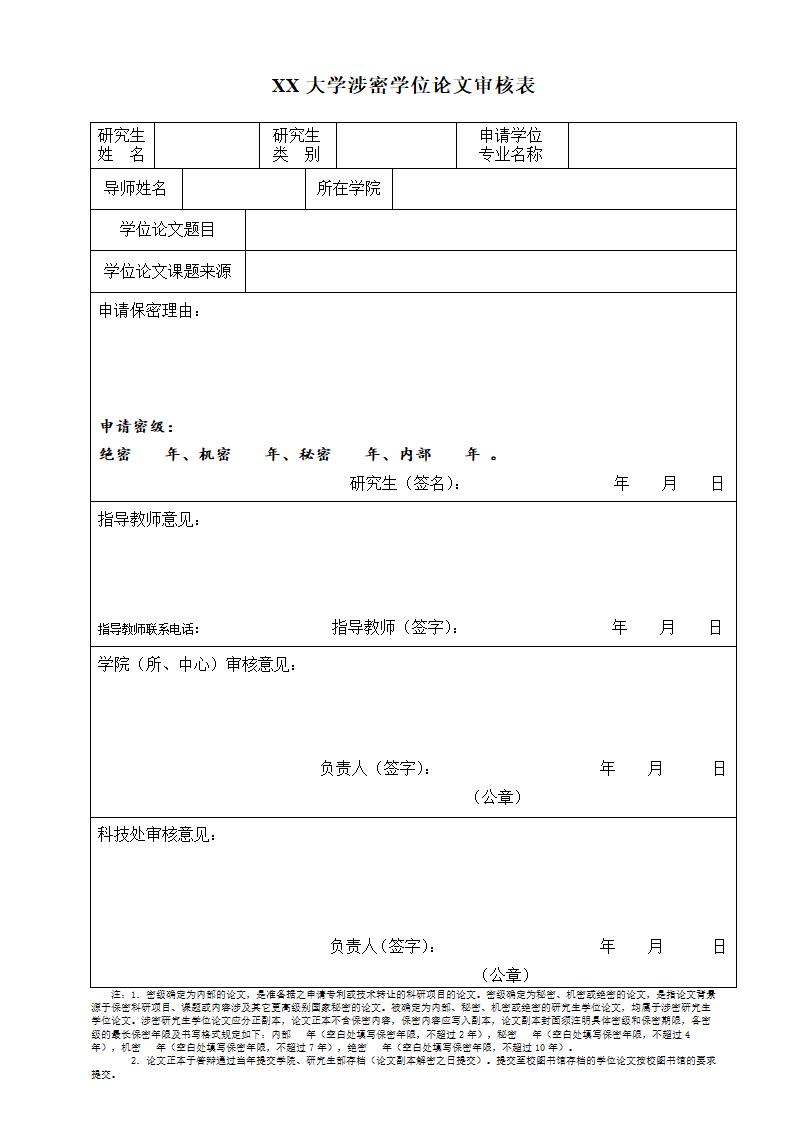 涉密学位论文审核表.doc