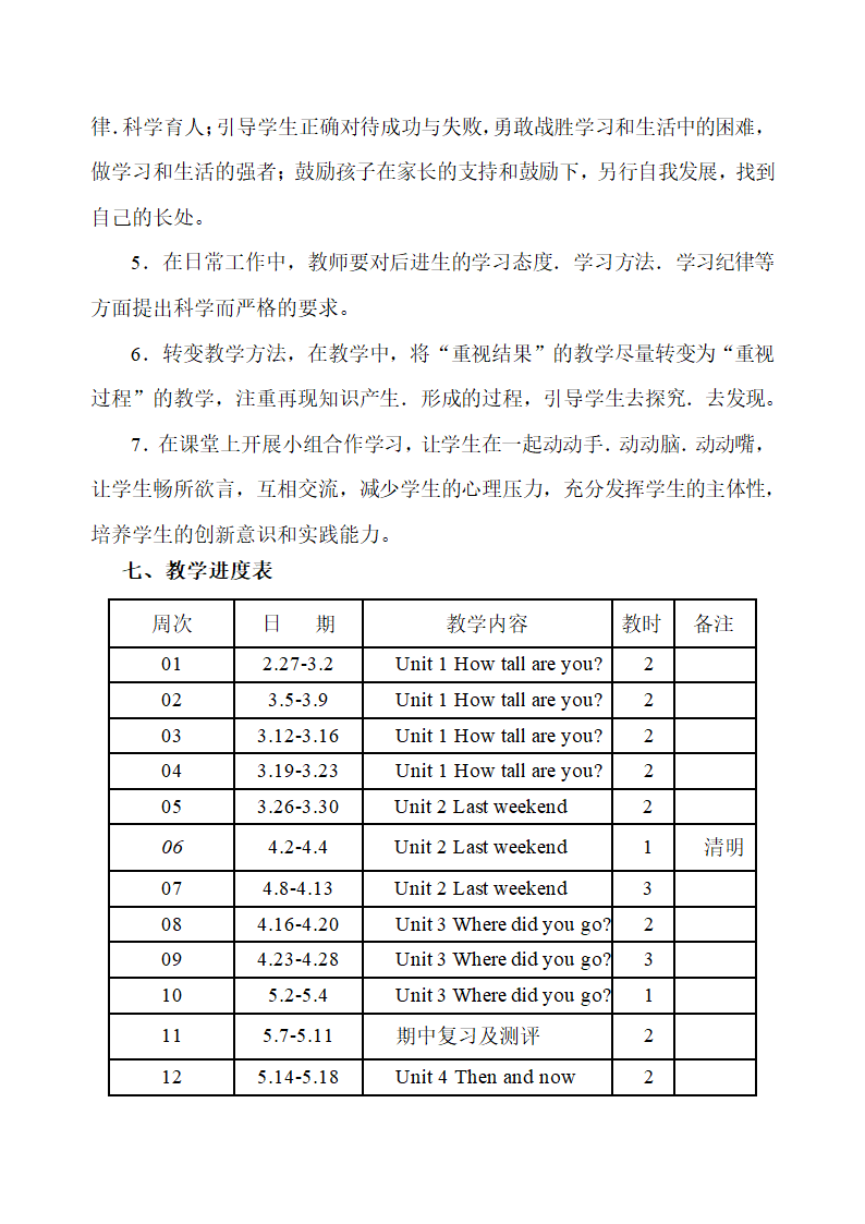 人教版(PEP)小学英语六年级下册教学计划.doc第5页