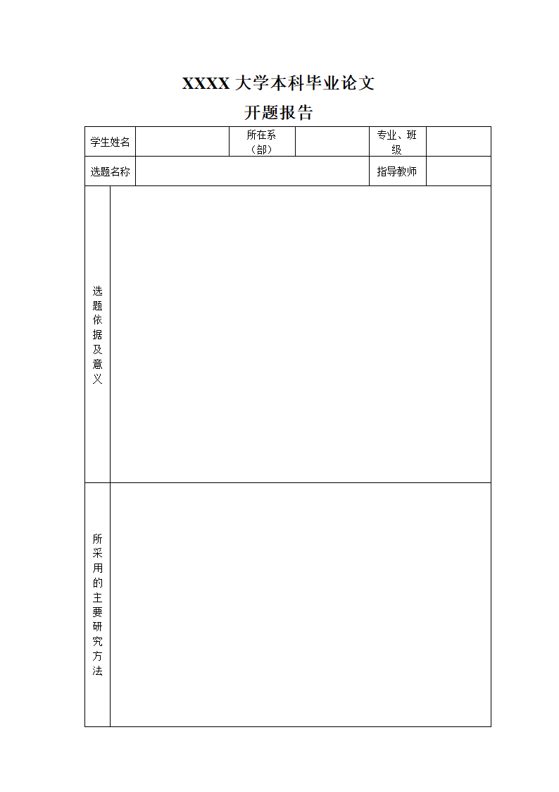 本科毕业论文毕业设计开题报告表格格式.doc