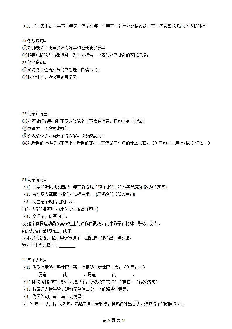 小升初语文基础知识专题练习：修改病句（十一）.docx第5页