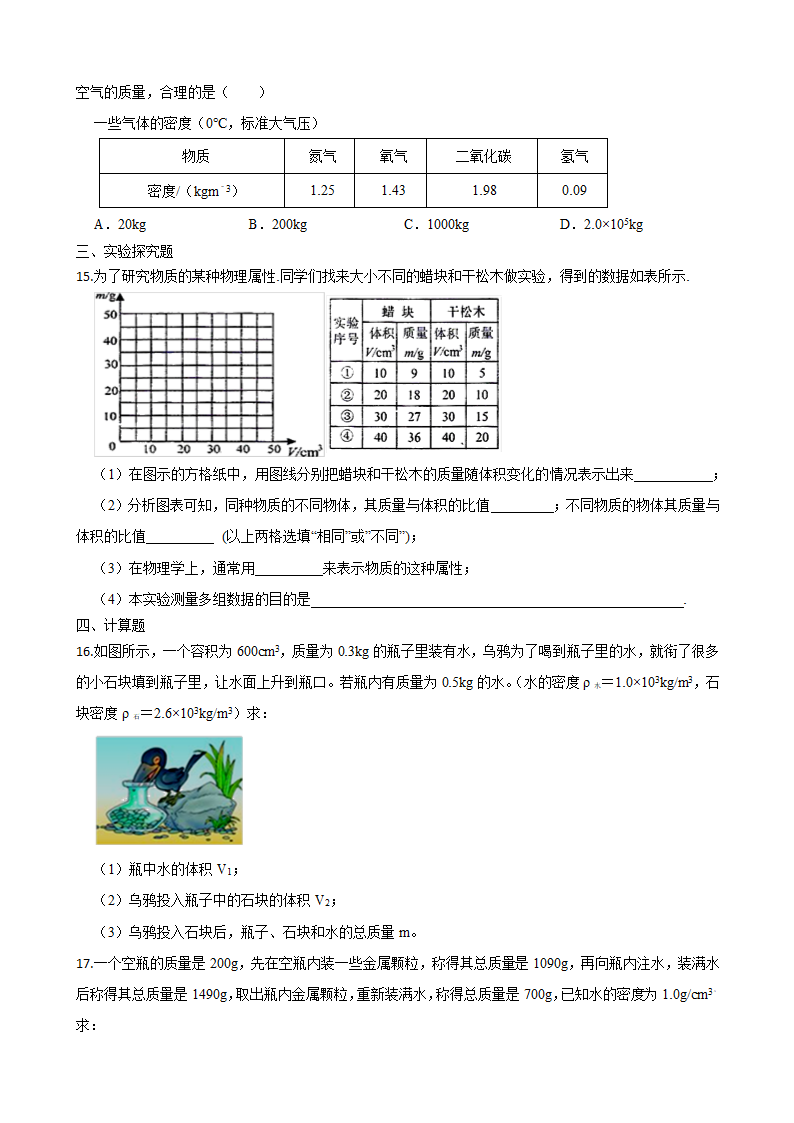 人教版八年级物理上册6.2密度同步练习（含答案）.doc第3页