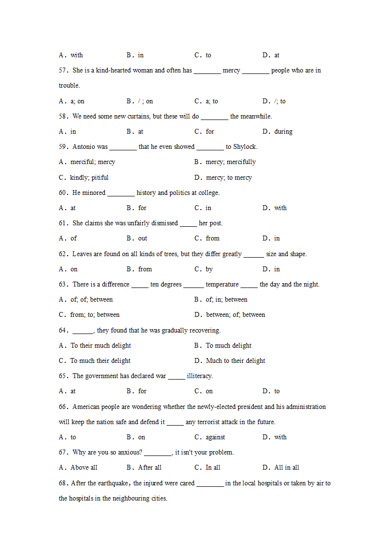 高考英语单项选择分类训练：介词（含解析）.doc第6页