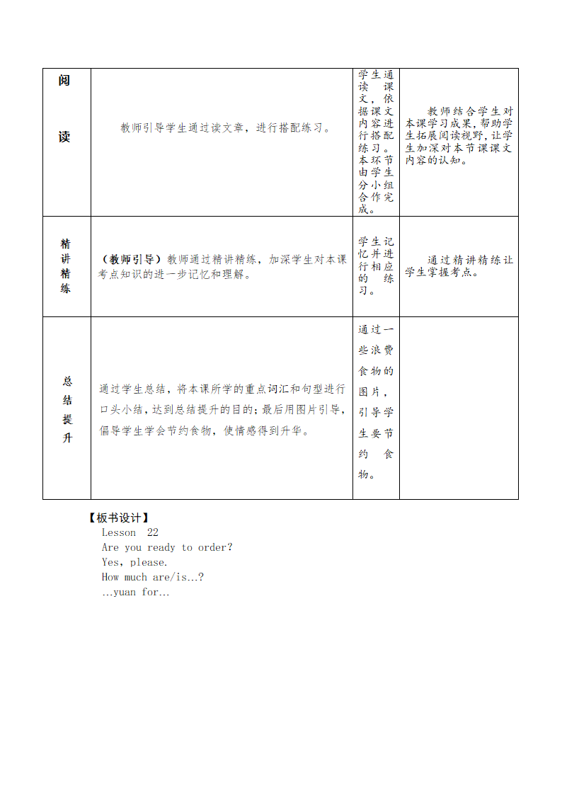 冀教版七上英语 U4 Lesson 22 In the restaurant 教案.doc第4页