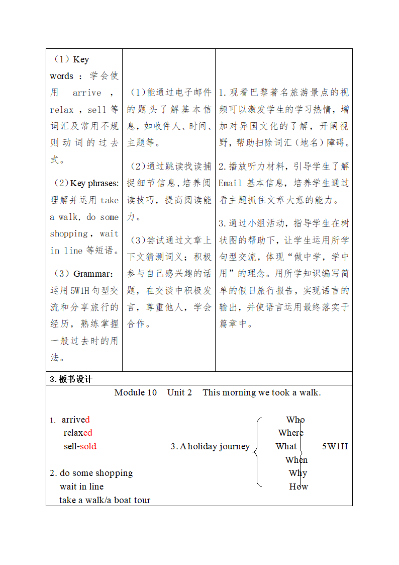 外研版英语七年级下册Module 10 A holiday journey Unit 2 This morning we took a walk. 教学设计（表格式教案）.doc第7页