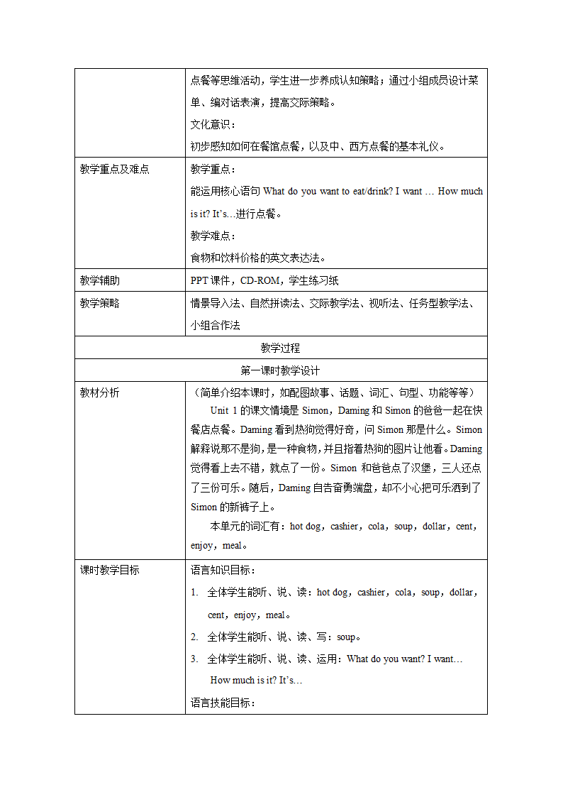 小学英语 外研版（一起） 六年级下册 Module 1 表格式教案.doc第2页