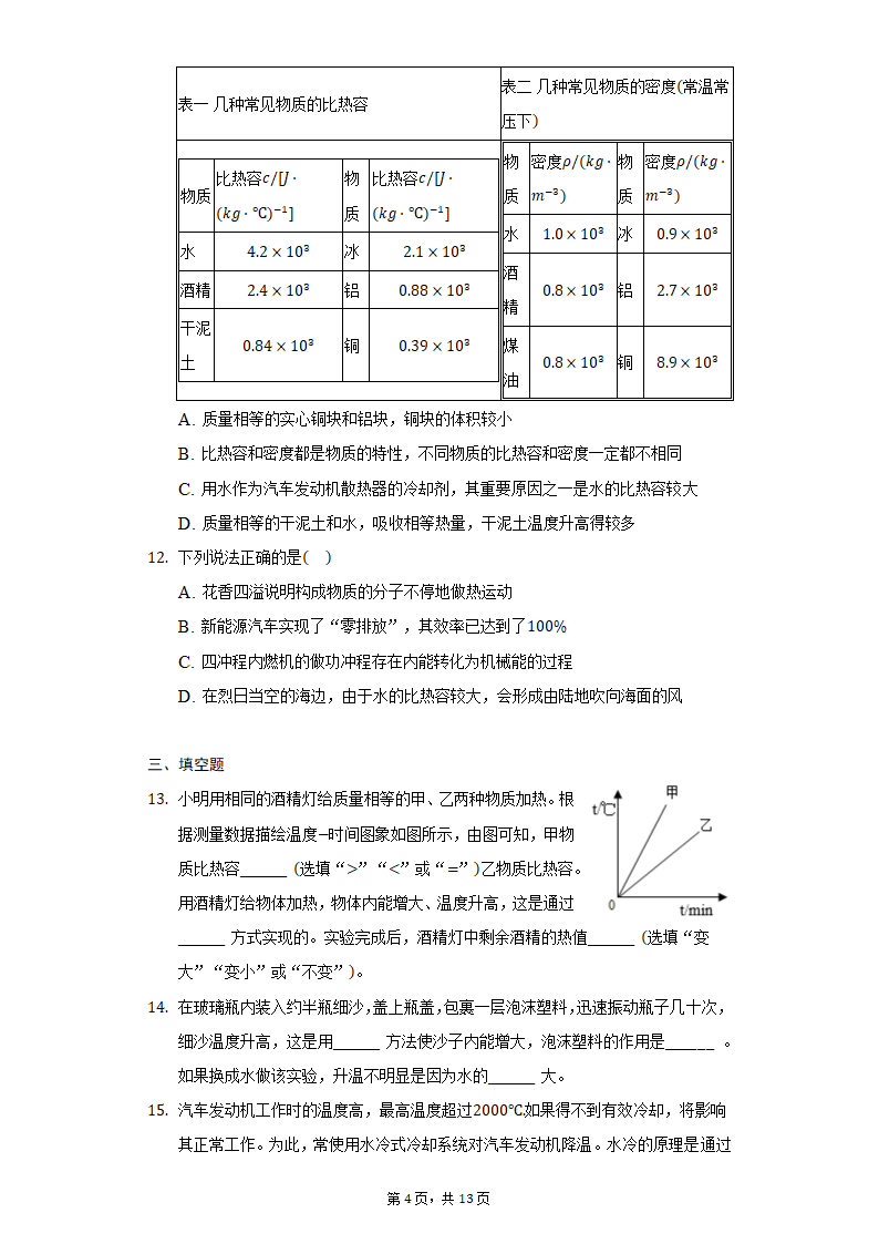 2022年中考物理一轮总复习：比热容（含解析）.doc第4页