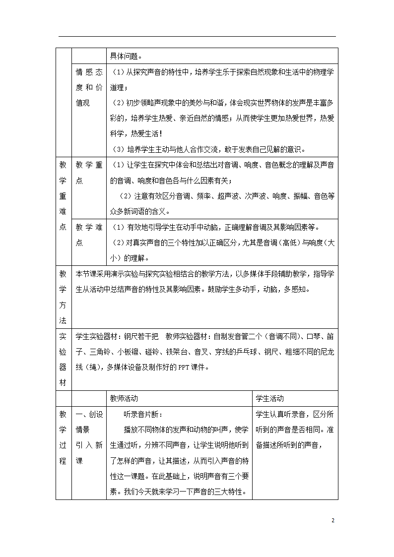 八年级物理上册2.2《声音的特性》教案（新版）新人教版.doc第2页