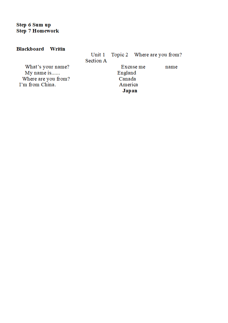 仁爱科普版七年级英语上册 Unit 1 Topic 2 Where are you from？ 教案.doc第3页