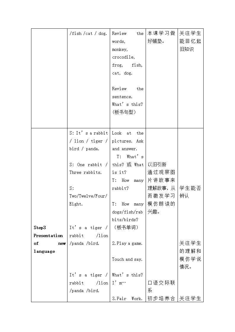 （北师大版）一年级英语教案 Unit7 Animals 第一课时.doc第2页