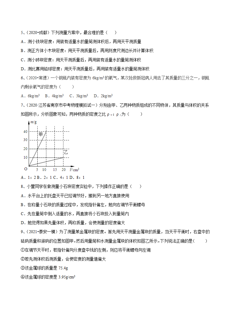 2021年苏科版中考物理易错点题型突破03-密度问题（一）（含答案）.doc第2页