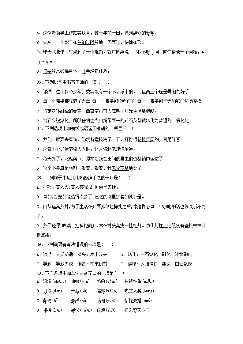 中考语文基础知识《选择题》专项练习题(含答案).doc第8页