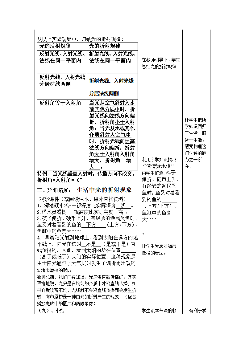 人教版八年级物理上第四章光现象第4节光的折射教学设计.doc第3页