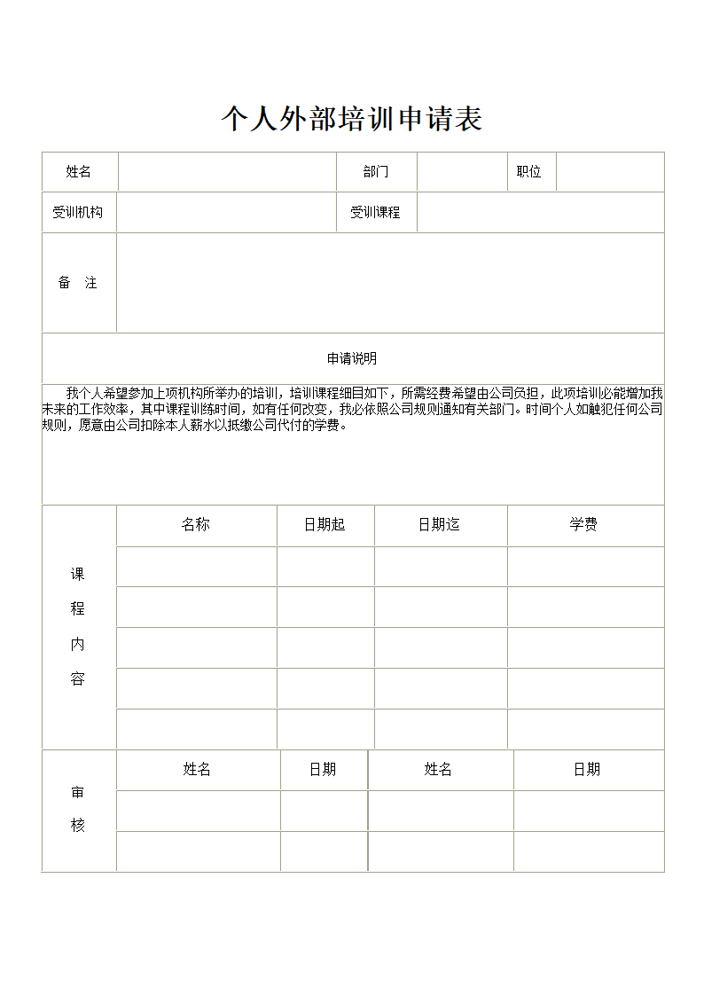 培训开发-个人外部培训申请表.doc第1页