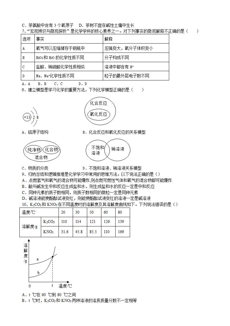 2022年安徽省中考化学仿真卷（五）（word版有答案）.doc第2页