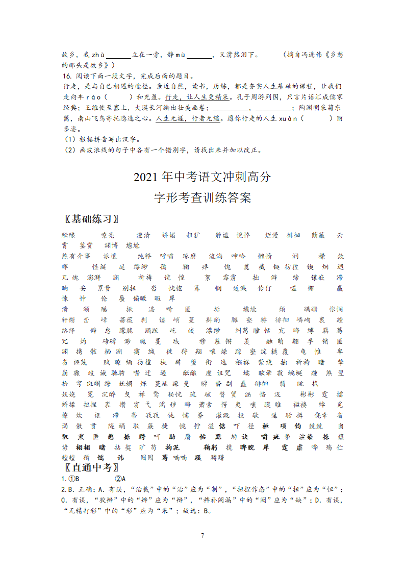 江苏省2021年中考语文冲刺高分——字形考查训练（word版含答案）.doc第7页