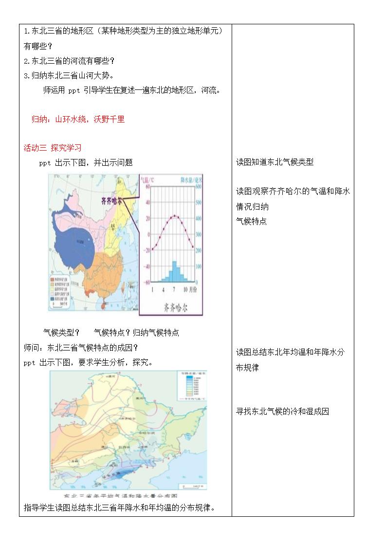 2021-2022学年八年级地理下册-人教版6.2“白山黑水”--东北三省-教案（表格式）.doc第3页