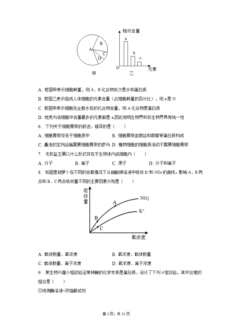 2022-2023学年湖南省衡阳市高一（上）期末生物试卷（含解析）.doc第2页