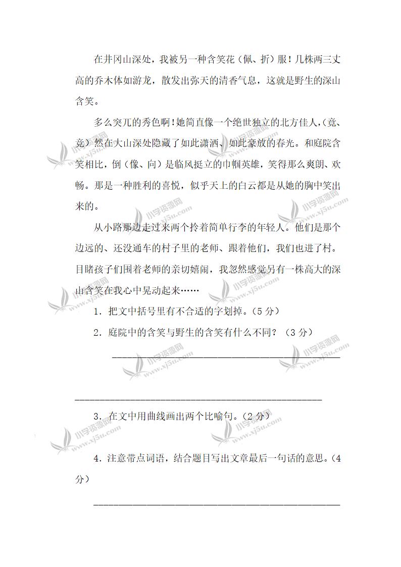 五年级语文阅读理解练习试题.docx第3页