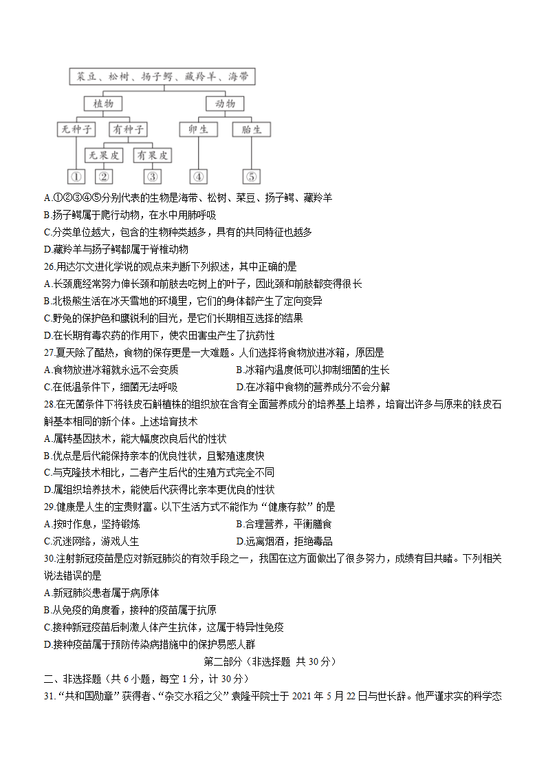 2022年陕西省宝鸡市陇县中考二模生物试题（word版含答案）.doc第5页