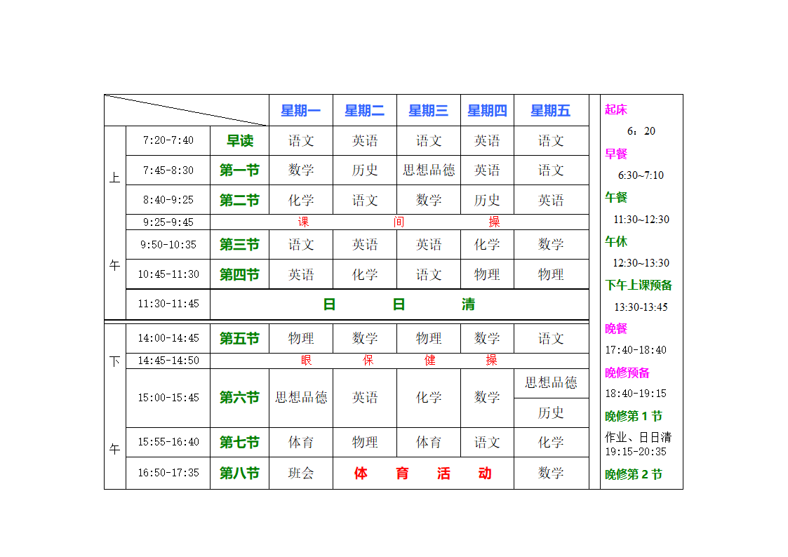 课程表、班务分工表第1页