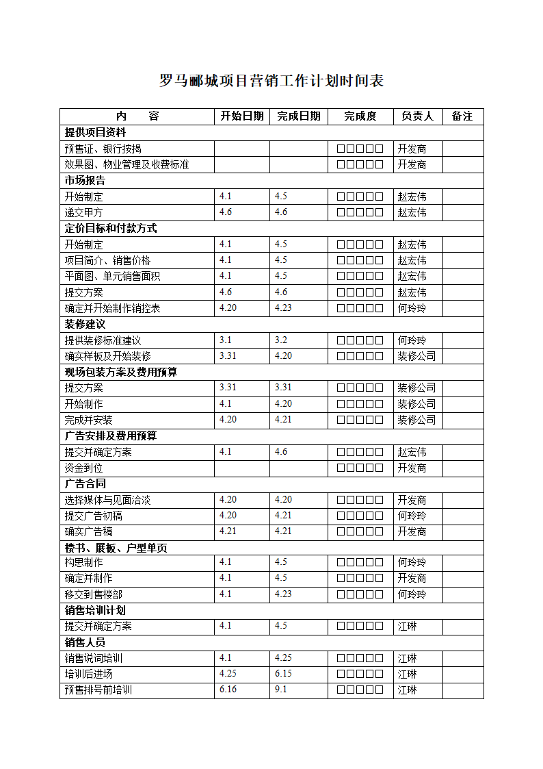 项目营销工作计划时间表第1页