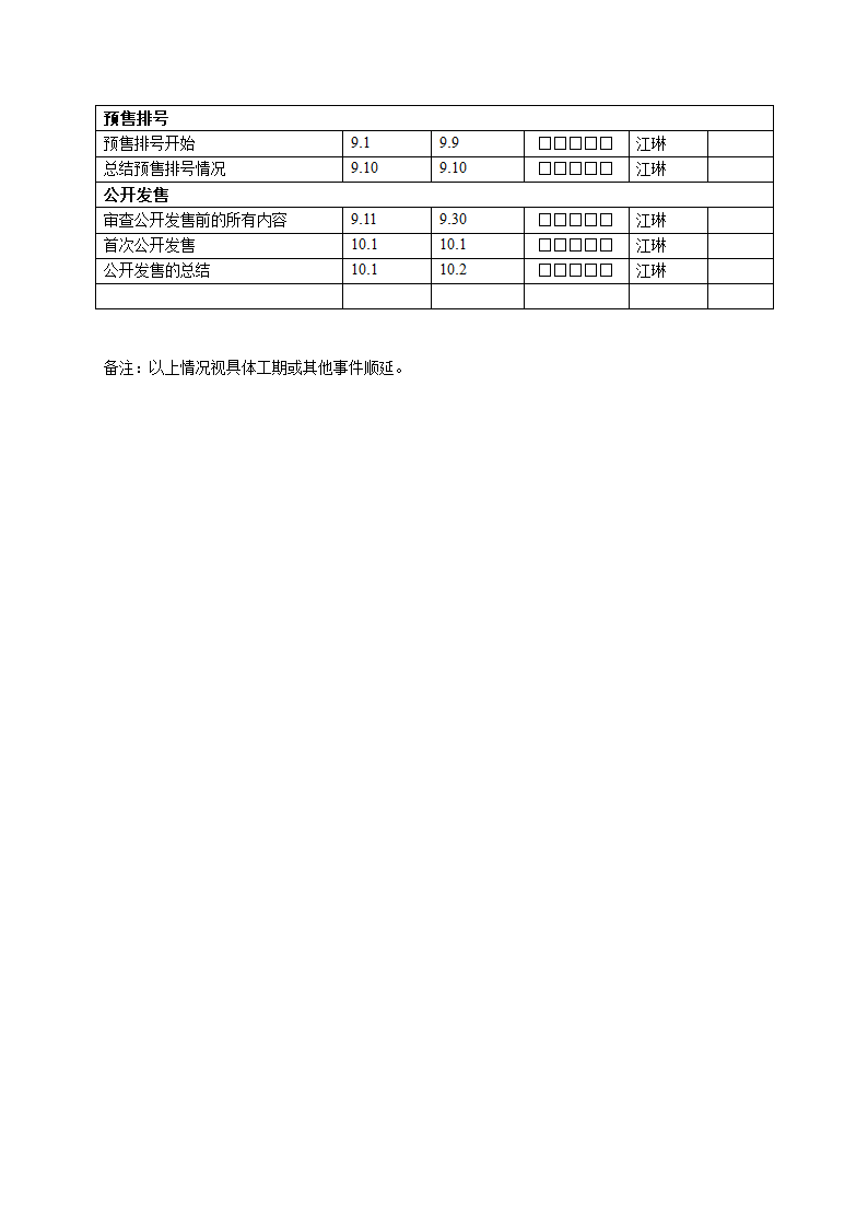 项目营销工作计划时间表第2页