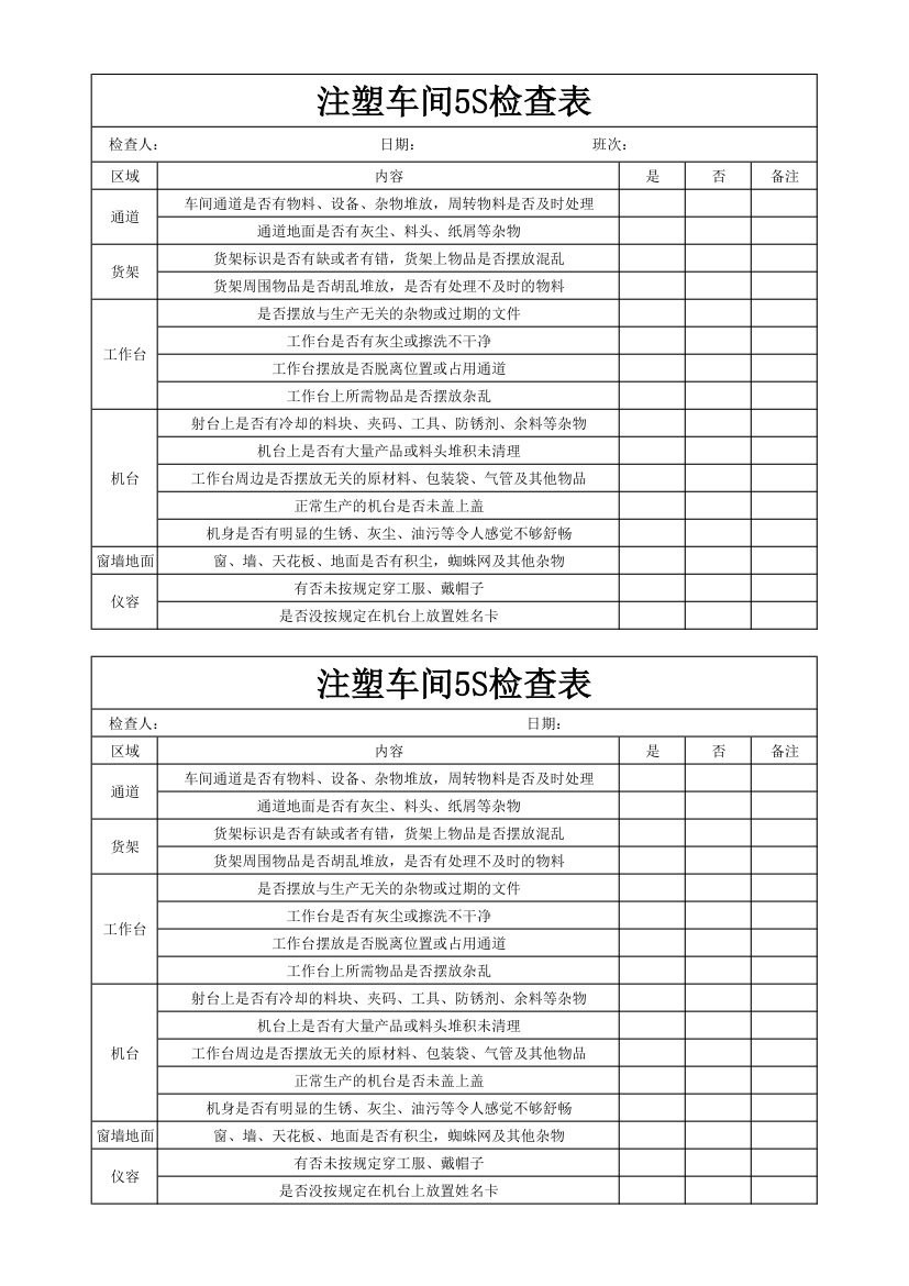 车间5s检查表第1页