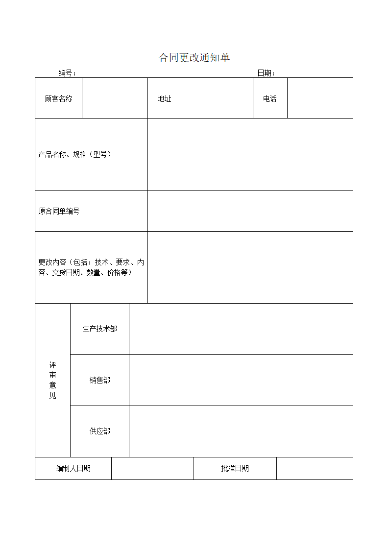 合同评审表,合同更改通知书第2页