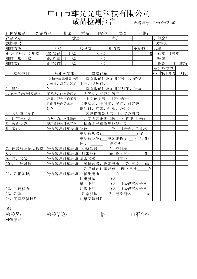 成品检验报告