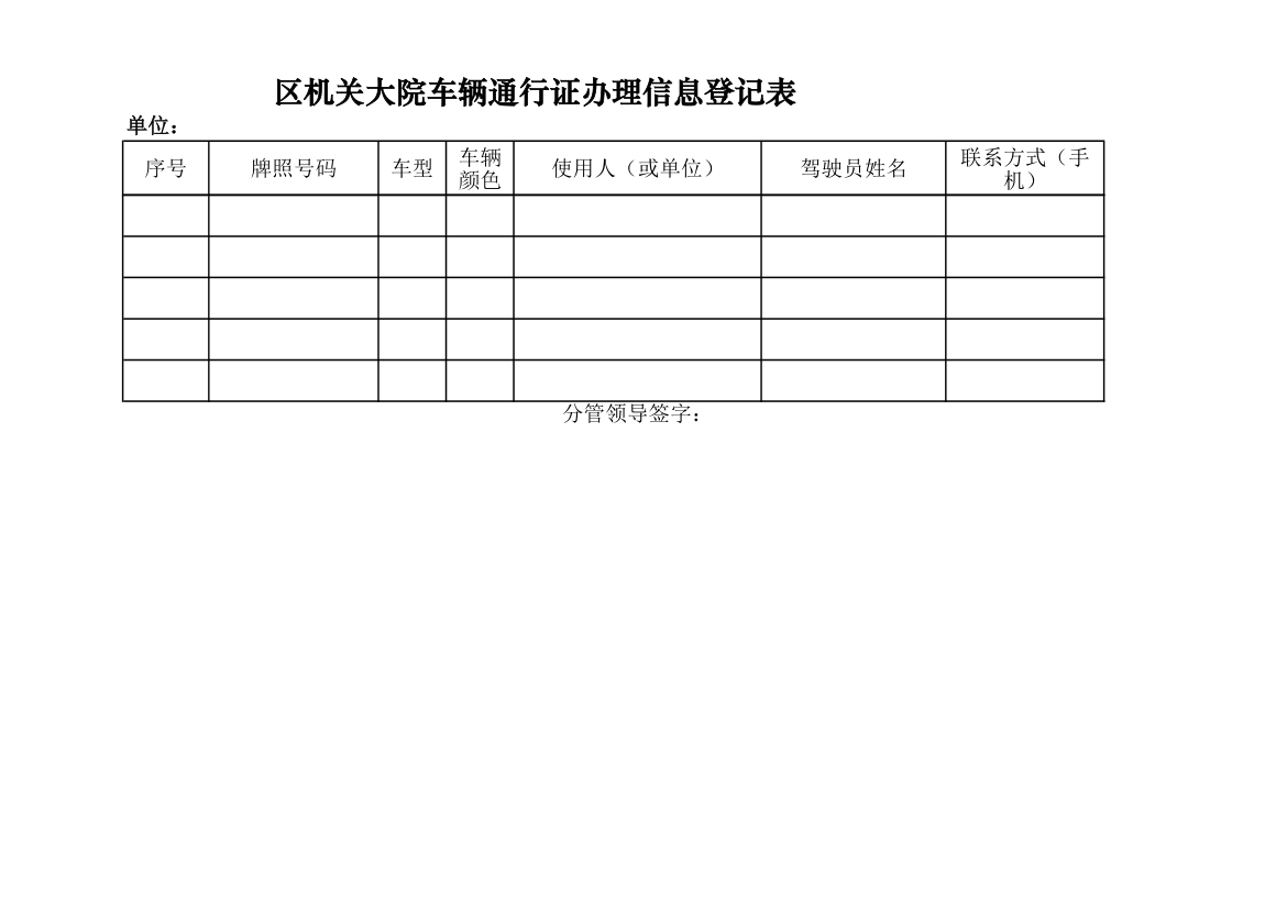 区机关大院车辆通行证办理信息登记表第2页