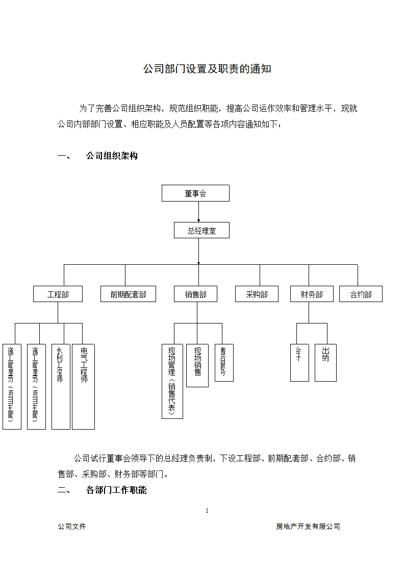 房地产开发公司组织架构