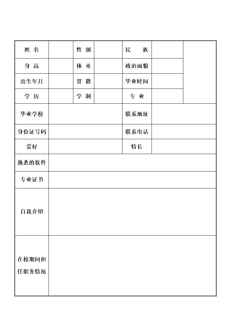 个人简历——空白第2页