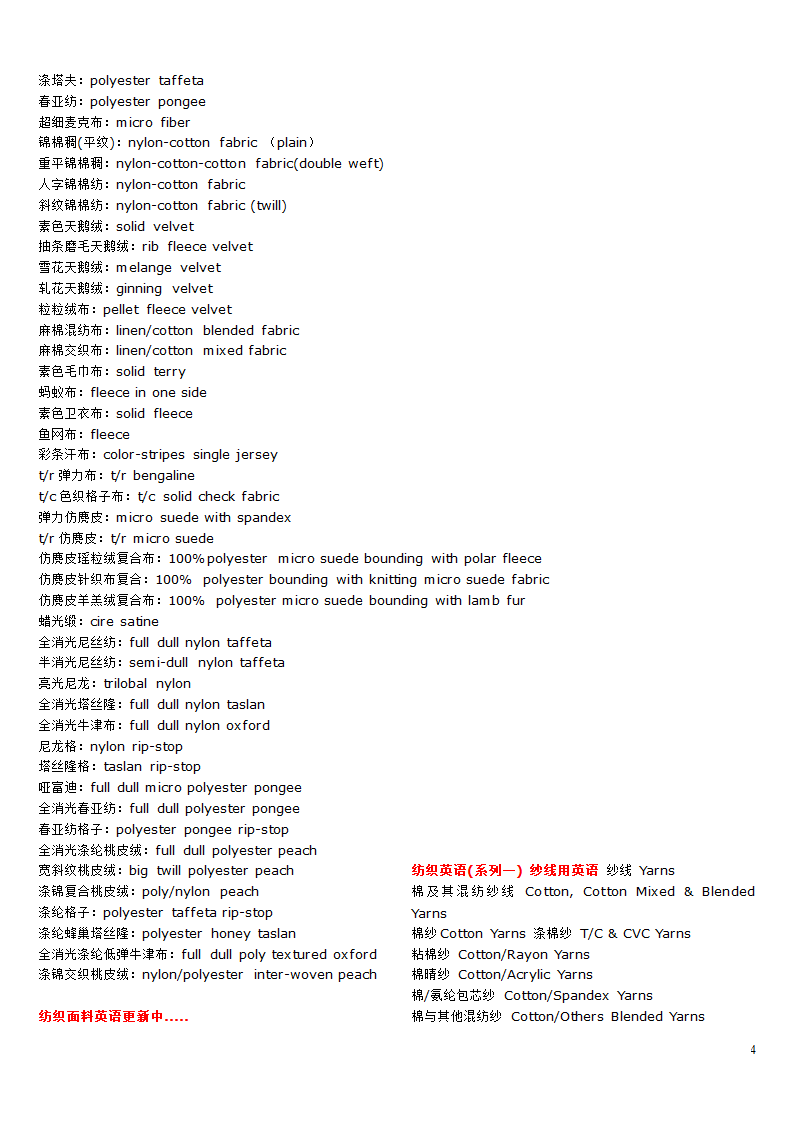 纺织面料英语词汇第4页