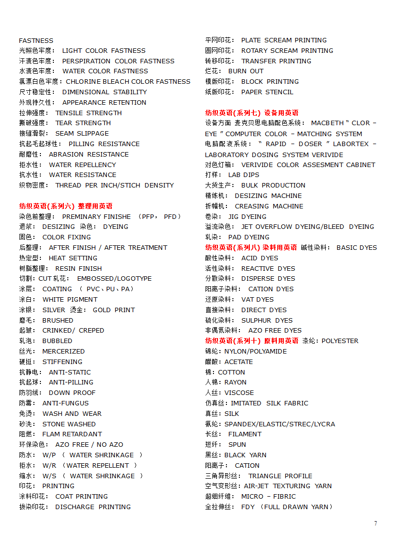 纺织面料英语词汇第7页