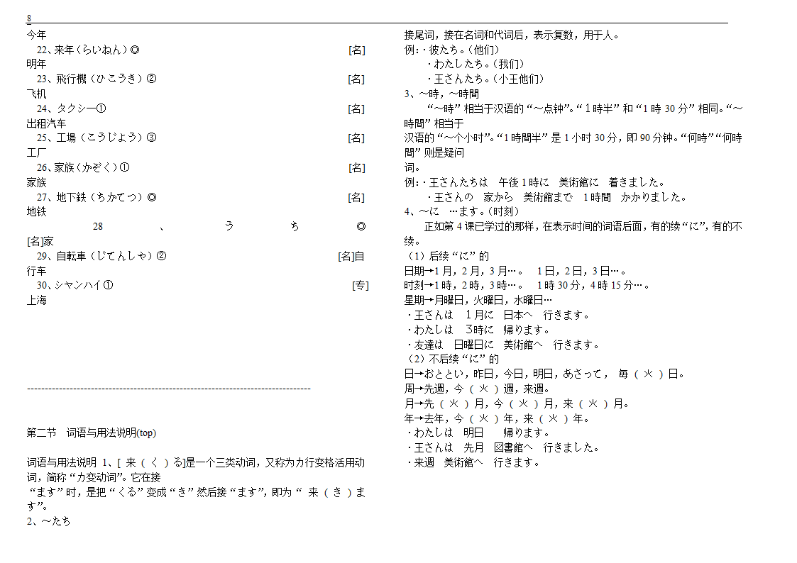 初级标准日本语单词第8页