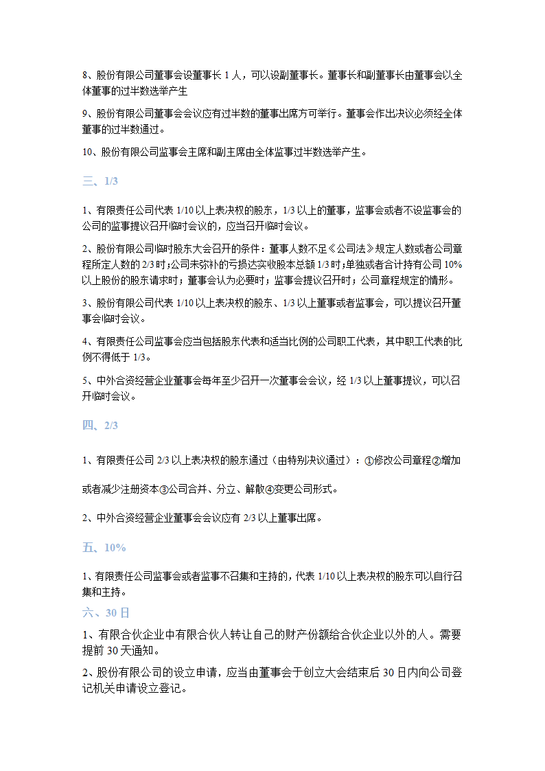 中级经济法知识点时间数字对比 知识点第2页