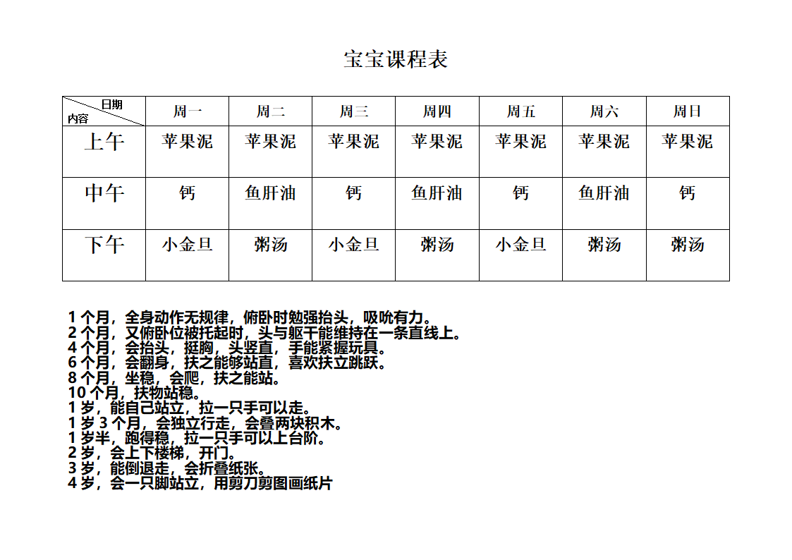 宝宝课程表