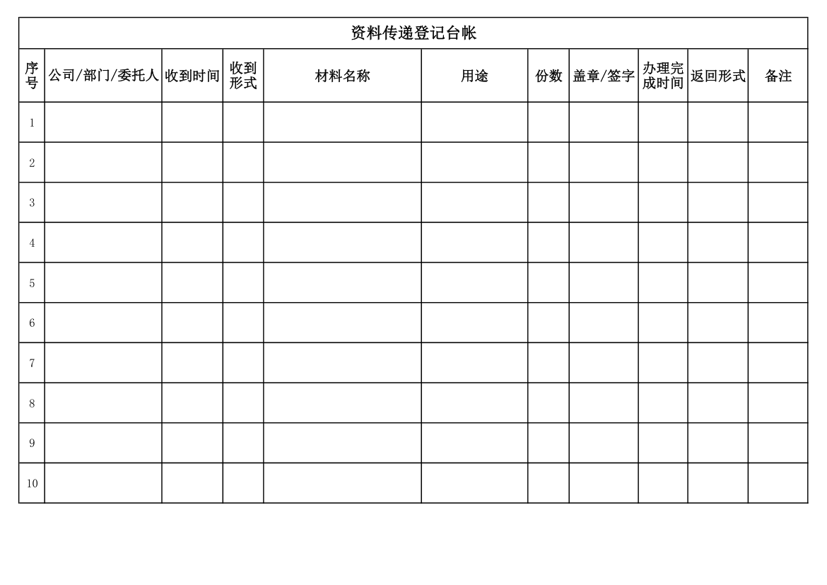 资料传递登记台帐