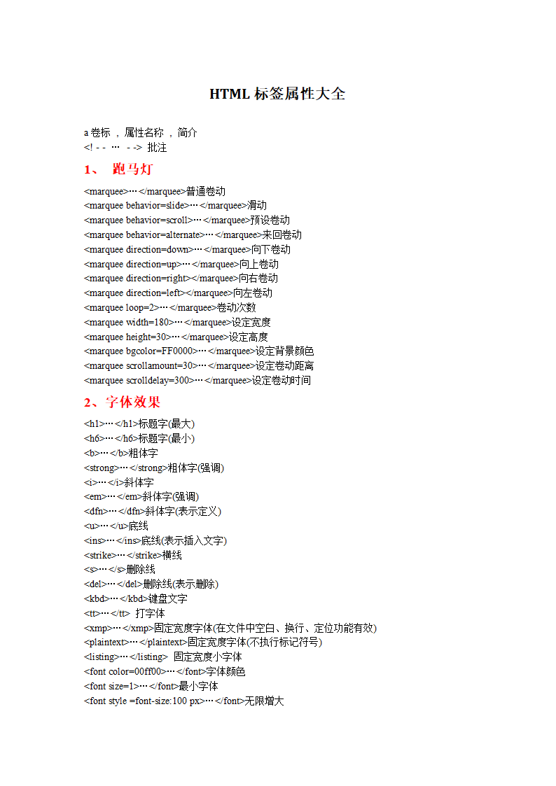 HTML标签属性大全第1页